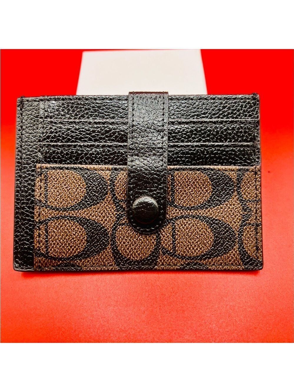 Black Tan Signature Card Holder Snap Closure